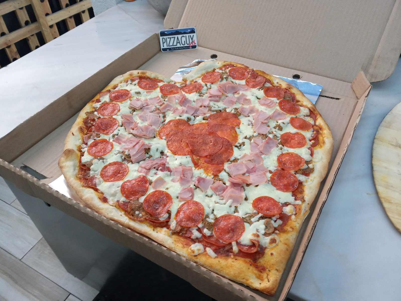 Heart-shaped pizza at Pizzaguy